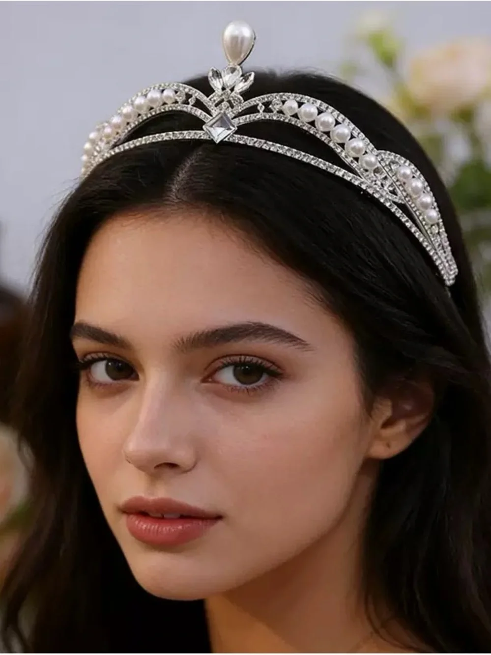 Silver Pearl & Crystal Bridal Tiara Headband